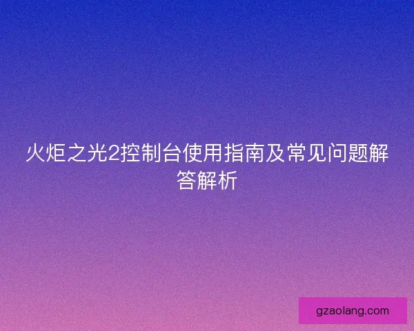 火炬之光2控制台使用指南及常见问题解答解析