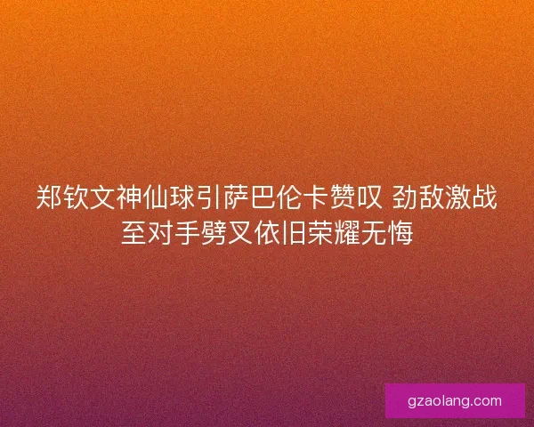 郑钦文神仙球引萨巴伦卡赞叹 劲敌激战至对手劈叉依旧荣耀无悔